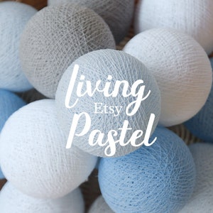 Luci a stringa con palline di cotone per camera da letto, luci notturne, decorazioni per la cameretta dei bambini, luci fatate per baby shower, regalo di compleanno, illuminazione per la stanza, bianco, grigio chiaro, blu