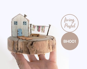 Miniature House Driftwood shelf ornament, driftwood Cottages and Houses, coastal home decor, rustic home decor, Seaside scene, New Home Gift