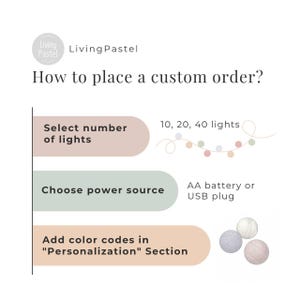 Custom Color Cotton Ball String Lights for Bedroom, Baby Shower, Teepee, Kids House Bed image 9
