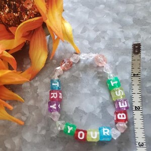 Children&#39;s &quot;Try Your Best&quot; Encouragement Beaded Letter Bead Bracelet Child Jewelry Gift Girl Inspiration Quote School Daughter Unique OOAK