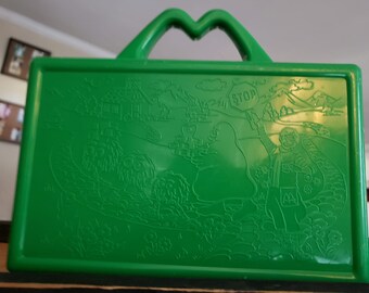 Vintage McDonald&#39;s Happy Meal Kids Lunch Box Art Pencil Supply 1988 80s 1980s Toy Container Child Children Collectible Plastic  Green