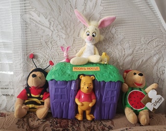 Vintage Winnie the Pooh Lot Piglet Rabbit Plush Beanie Thermos Lunchbox 90s Disney Store Stuffed Animal Toys Bear Lot Collectibles