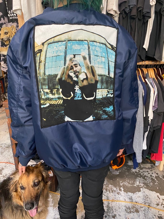 Tupac Shakur 2pac Navy Blue Oversized Jacket