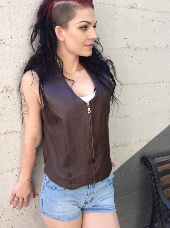 Vintage Brown Leather Vest 1970's