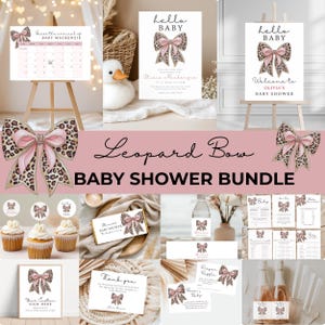 Leopard Rosett Baby Shower Inbjudningspaket Coquette Gepard Djurtryck Baby Shower Spel Hej Baby Flicka