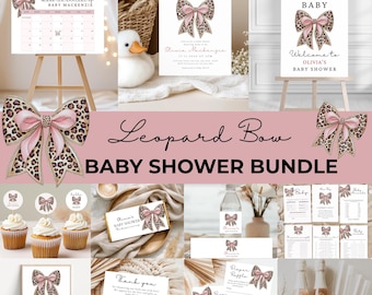 Leopard Schleife Babyparty Einladung Bundle Kokette Gepard Tier Druck Baby Shower Spiele Hello Baby Girl