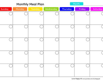 Planejador Mensal de Refeições IMPRIMÍVEL | Planejador de cardápio mensal | Plano de refeições | PDF mensal do ARCO-ÍRIS | Plano de refeições na geladeira | Calendário Mensal