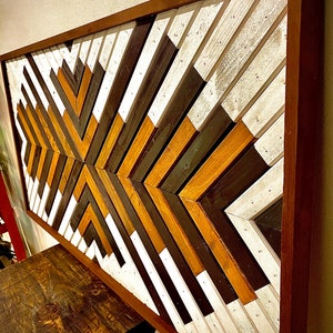 24x48 Geometric wood wall art, Large Wood Wall hanging, Boho Wood Art, Rustic Wall Hanging, Wood wall decoration, Wood Mosaic