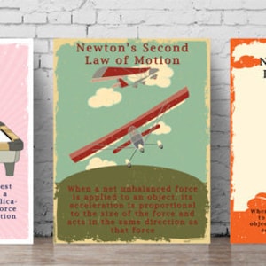 Newton&#39;s Laws of Motion Poster Set | High School Physics Classroom Decor | STEM Educational Prints | Instant Download | Science Posters