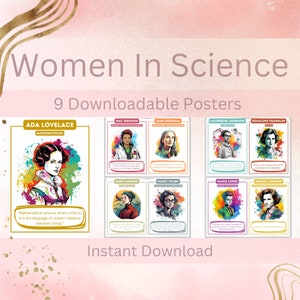 Zestaw plakatów cyfrowych Inspiring Women in Science | Zestaw 9 | Cytaty kobiet naukowców | Natychmiastowe pobranie