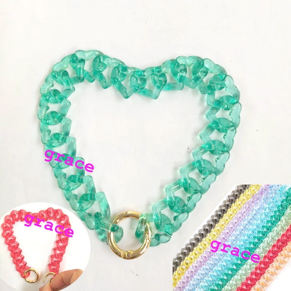 Transparent Heart-shaped Acrylic Purse Wrist Handle Beaded Key Chain Portable Strap Multi-color metal Parts