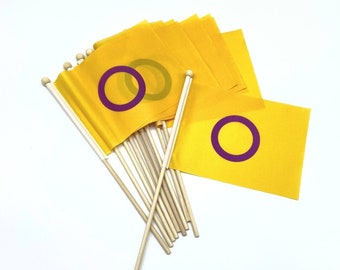 Pack de 10 drapeaux intersexe en bois à tenir à la main