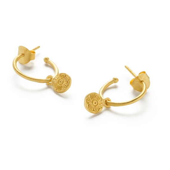 アクセサリー Engraved Hoop Earring (Single) Floral Engraved Mini Hoop Earrings – 18k Gold Plated Sterling