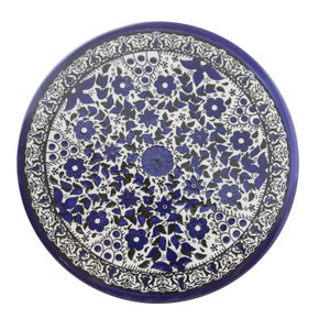 Palestinian Ceramic Platter, Serving Plate, Handmade, Floral, Elegant Plate, Blue White Ethnic Folklore Art, Food Serving Dinnerware