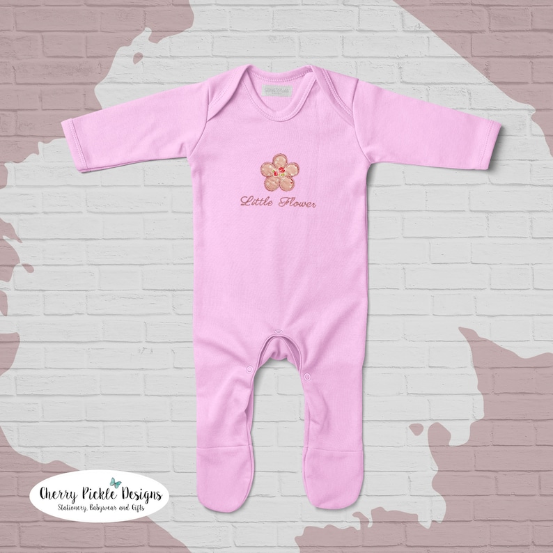 Little Flower-Baby Sleepsuit-Personalised-Baby Gift Baby Present-babygrow-Newborn-Baby Clothing-Baby Girl-Baby Boy-Embroidery
