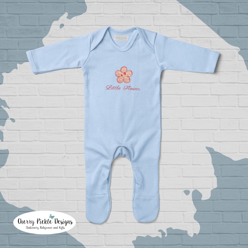Little Flower-Baby Sleepsuit-Personalised-Baby Gift Baby Present-babygrow-Newborn-Baby Clothing-Baby Girl-Baby Boy-Embroidery