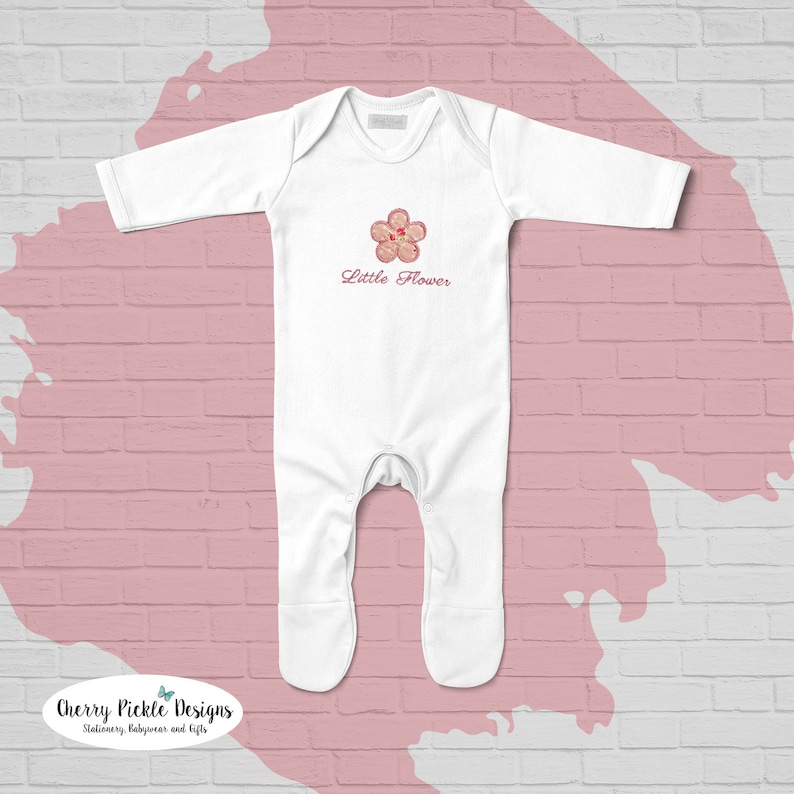 Little Flower-Baby Sleepsuit-Personalised-Baby Gift Baby Present-babygrow-Newborn-Baby Clothing-Baby Girl-Baby Boy-Embroidery