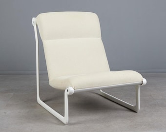 Poltrona Knoll International Sling, por Hannah & Morrison, 1971 / Poltrona vintage bege e branca / Design de meados do século XX (anos 70)