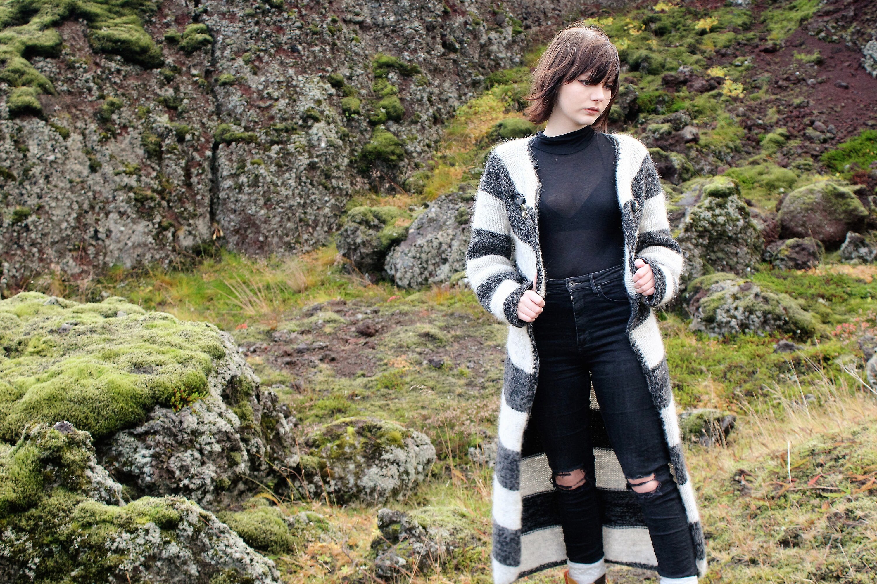 Nordic winter coat knitted long winter cote coat for women