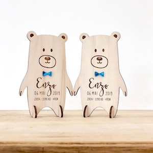 Anuncio de nacimiento de oso - Personalizado en madera - Anuncio de bebé único y poético