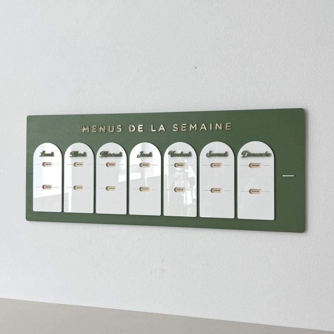 Planning menus semaine en bois et plexiglas | Tableau repas effaçable | Organiseur repas mural cuisine famille - Etsy France