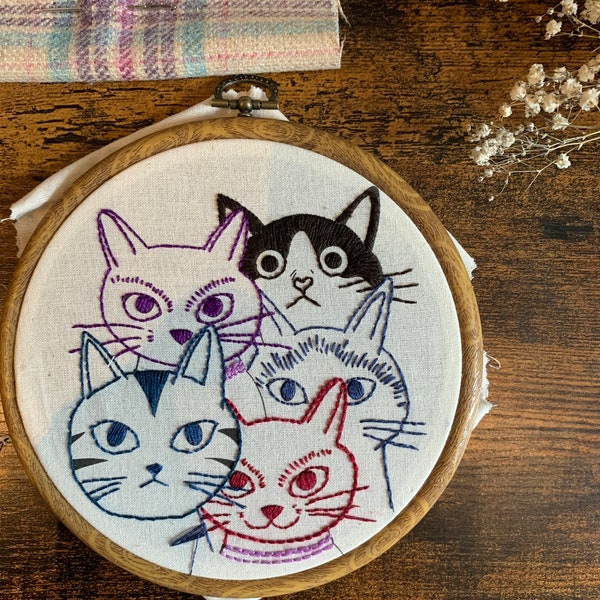 Cute Cats embroidery Kit-DIY embroidery kit. I  love cats, cat mom-Full Embroidery kit- I love my cat kitty kit - Hand embroidery crafts