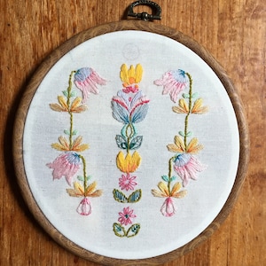 Modern Pastel folk floral summer design Embroidery Kit. Great for beginners and experienced embroiders