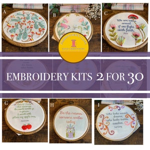 Choose 2  Full Modern Embroidery Kits - 2 Kits for 30 - DIY modern embroidery kits, Quotes, rabbits, music quote,