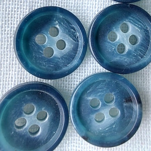 15mm Matte Denim Blue Horn Buttons: 4-Hole Mottled Design