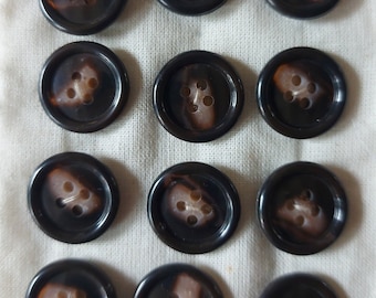 19mm Shiny Horn Buttons: Brown 4-Hole Design, Sewing Supplies