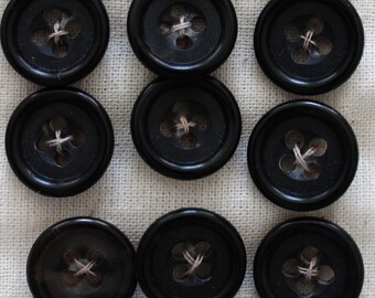 14mm Black Shiny Rim Horn Buttons: 4-Hole Natural Buttons