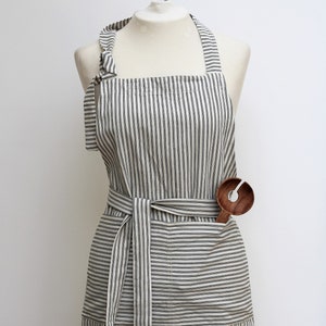 Black/White handmade French Ticking Stripe Full Apron for Women | Farmhouse  Apron Bakers Apron | Café Apron | French Apron |Pinafore Apron