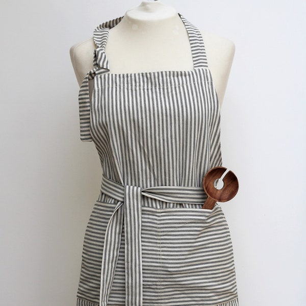 Handmade French Ticking Stripe Full Apron for Women | Farmhouse  Apron | Bakers Apron | Cafe Apron | French Farmhouse |Pinafore Apron