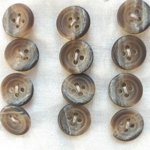 14mm Brown/Beige Horn Buttons, High quality Horn Buttons, 14mm 4 hole buttons, Horn Buttons, brown buttons, bone buttons, mottled buttons