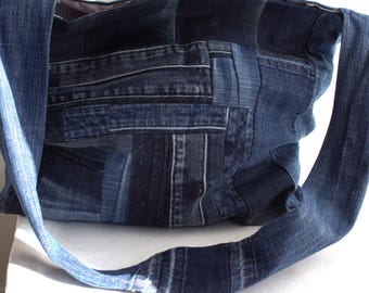 Denim crossbody messenger bags -  Patchwork cotton tote bag