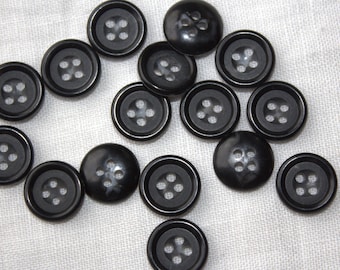14mm Black Horn Buttons: 4-Hole Natural Buttons
