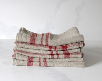 Heavy Linen Kitchen Towel/Farmhouse Style Kitchen Towel/ Stone Wash Linen Towel - Red Plaid