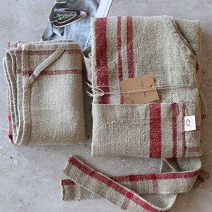 Gift Set: Heavy Linen Full Apron and Towel Set- Matching Apron and Towel Set- Natural and Red Plaid