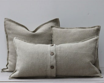 Heavy Linen Cushion Covers - Decorative Pillows- Stone Washed Linen