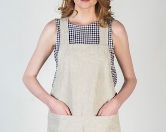 Heavy Linen Criss-Cross Apron (more colours) / Pinafore/ No-ties Apron/Japanese Apron Short