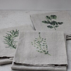 Set of 3 Linen Tea Towels/Dish Towels Herbs Print Gift Set image 5