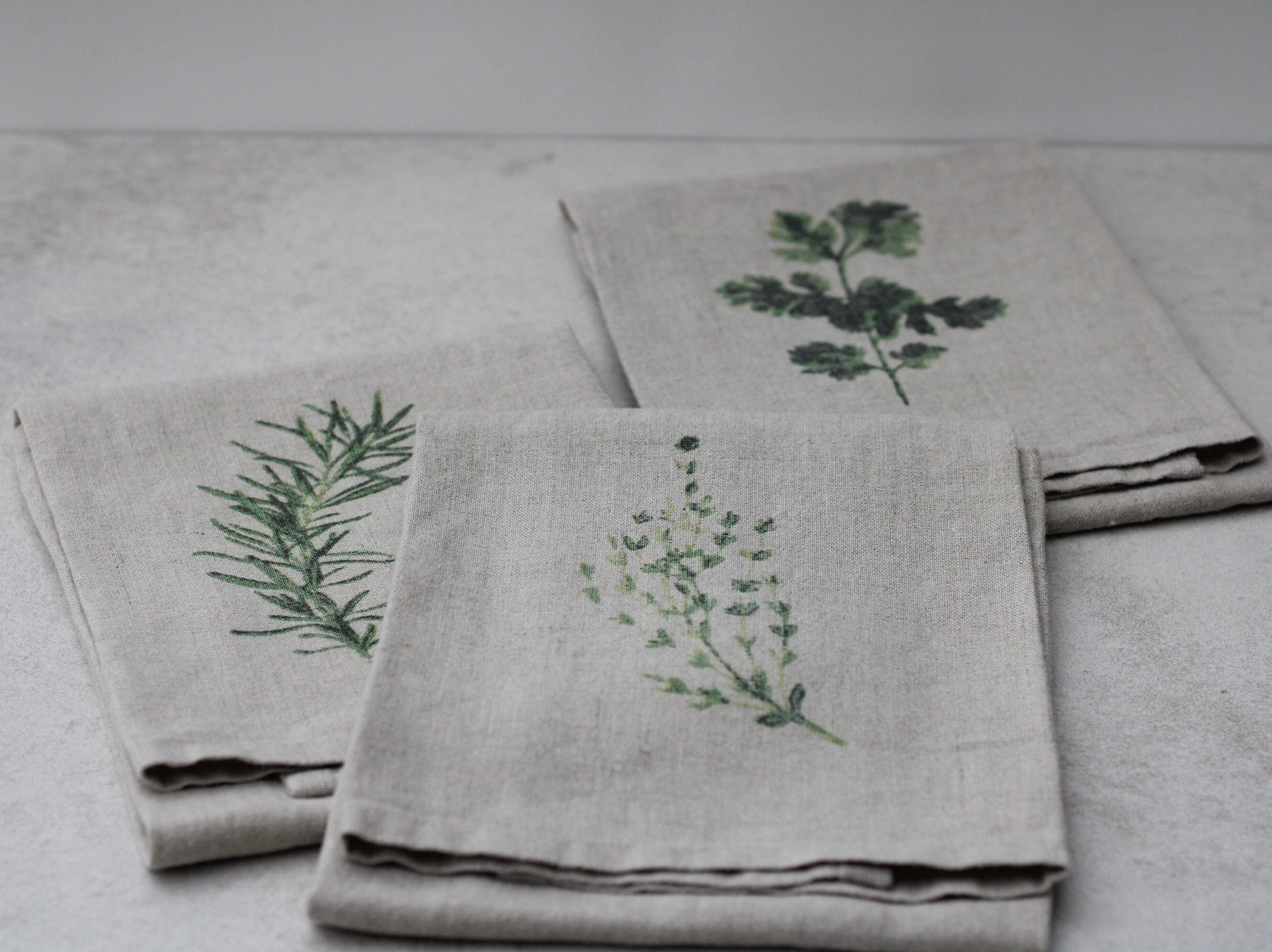 Culinary Herbs Tea Towel - Linen Kitchen Hand Towels - Dear Keaton