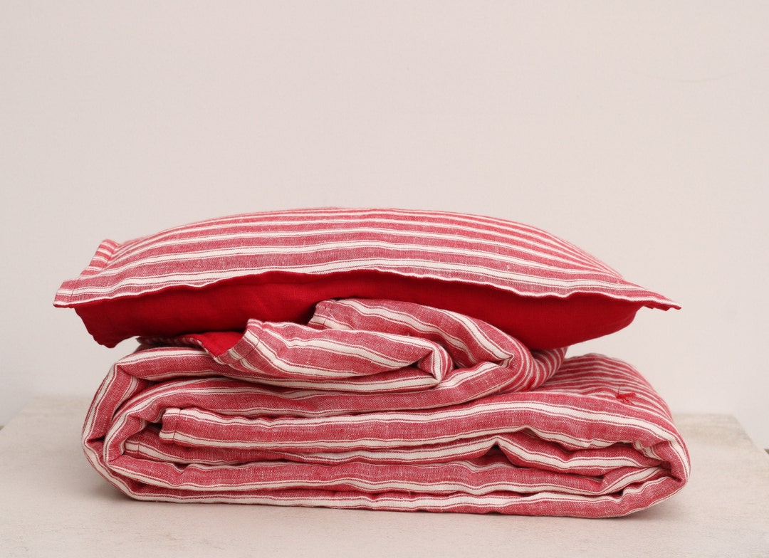 Linen Baby Quilt/reversible Baby Blanket With Pillow Case Red Etsy