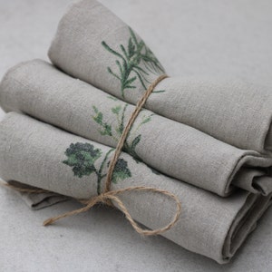 Set of 3 Linen Tea Towels/Dish Towels Herbs Print Gift Set image 9