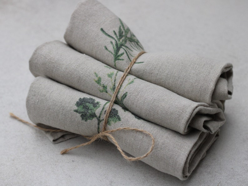 Set of 3 Linen Tea Towels/Dish Towels Herbs Print Gift Set image 9