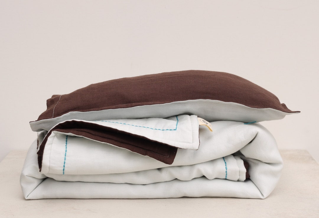 Linen Baby Quilt/reversible Dualtone Baby Blanket With Pillow Case Etsy
