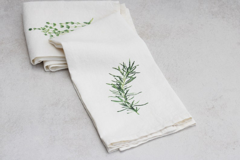 Set of 3 Linen Tea Towels/Dish Towels Herbs Print Gift Set image 7