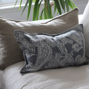 Linen Paisley Print Cushion Covers Stone Washed Linen Decorative Pillows Blue and Ivory image 6