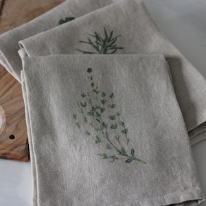 Set of 3 Linen Tea Towels/Dish Towels Herbs Print Gift Set image 4