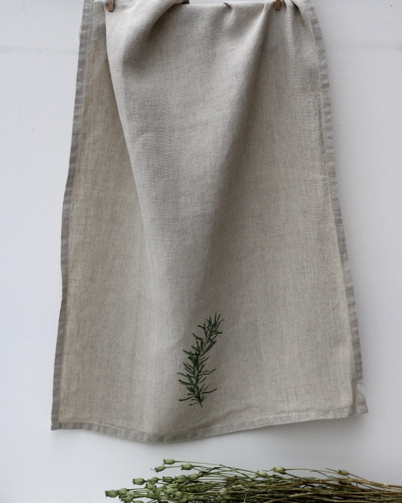 Set of 3 Linen Tea Towels/Dish Towels Herbs Print Gift Set image 8